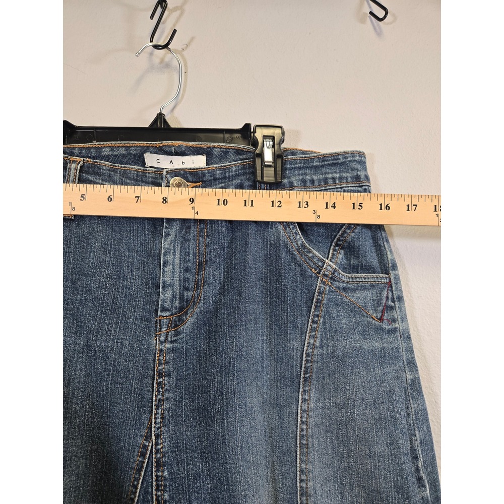 Cabi Denim Maxi Skirt High Waisted Raw Hem Paneled Flare Blue 8 - Picture 5 of 7